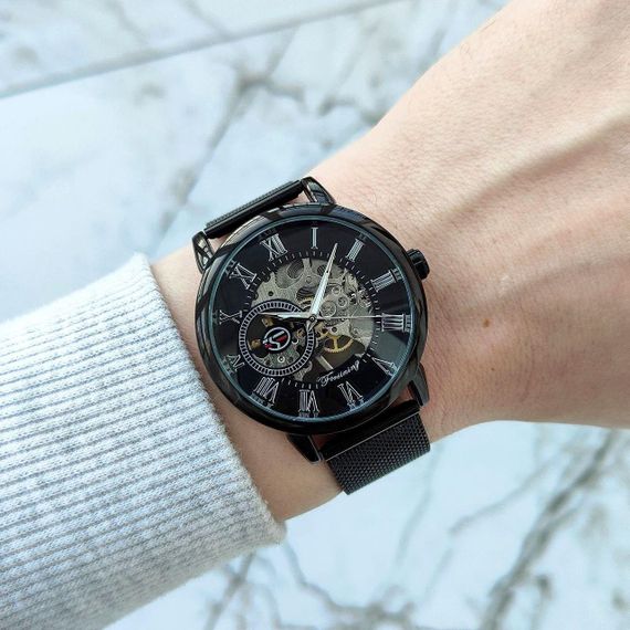 Механічний класичний чоловічий  Forsining 8099 Black Steel