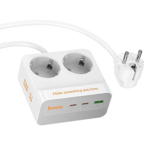 Подовжувач Hoco AC27 Descanso (PD30W/2C/1A/2xSocket) (2m) White | Зображення 1