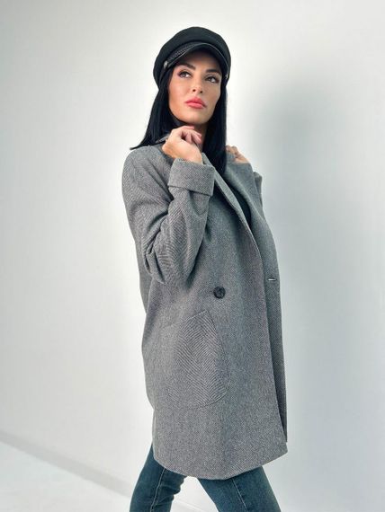 Женское короткое платье кашемировое принт елочка GF1218 цвет серый, размер 50/52 | Зображення 4