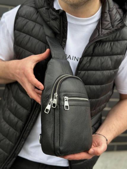 Кожаная сумка-слинг через плечо черная TIDING BAG 3280 | Зображення 8