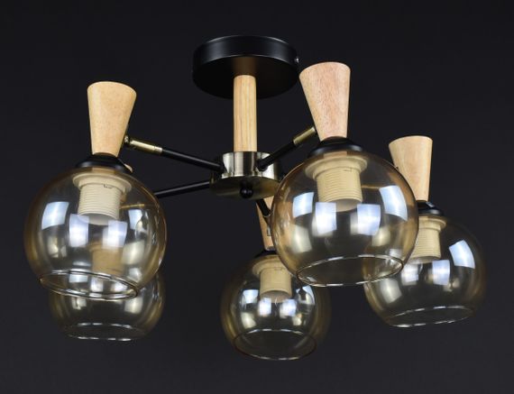 Люстра стельова на 5 лампочок 27299 Чорний 28х53х53 см. | Зображення 1