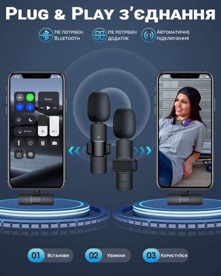 Двойной беспроводной петличный Lightning микрофон Savetek P27-2 для Apple iPhone, iPad, 2.4 ГГц | Зображення 7