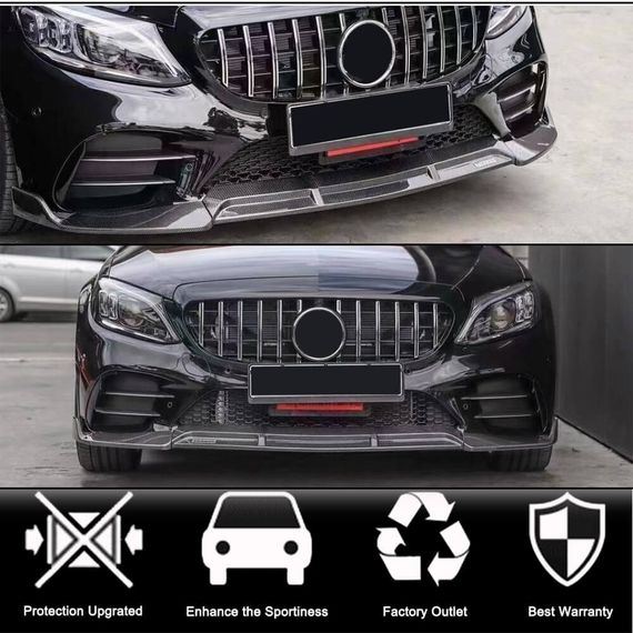 Накладка на передній бампер Lip (для SD AMG-Line 2019-2021, Карбон) для Mercedes C-сlass W205 рр | Зображення 1