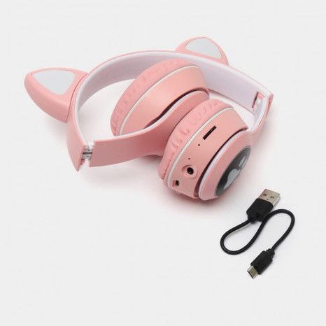 Беспроводные наушники с кошачьими ушками и RGB подсветкой Cat VZV 23M. Цвет: розовый | Зображення 1