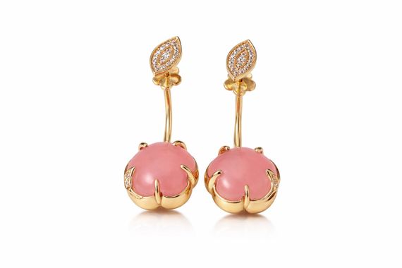 Серьги из желтого золота  с розовым ониксом S-0362