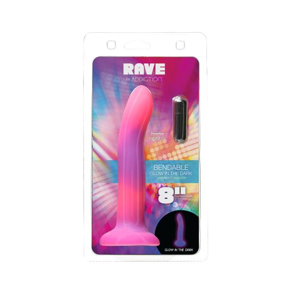 Фалоімітатор, що світиться в темряві, ADDICTION Rave 8″, Glow in the Dark Dildo Pink Purple, 20,3 см | Зображення 7