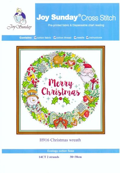 Набір для вишивання за нанесеною на канву схемою "Christmas wreath". AIDA 14CT printed, 38*38 см | Зображення 1
