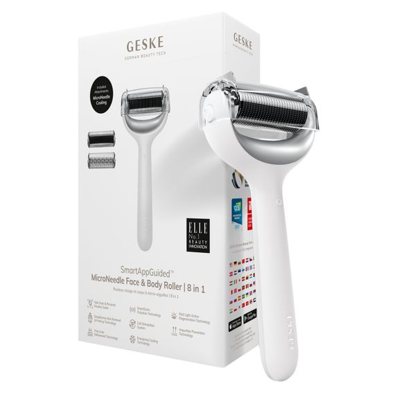 Електронний ролер для обличчя та тіла з мікроголками GESKE MicroNeedle Face&Body Roller 8в1 white