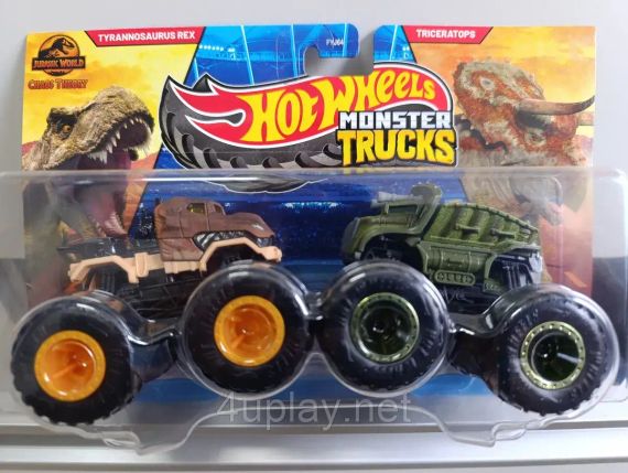 Подарочный набор 2 монстр-трака Хот Вилс Оригинал Hot Wheels Monster Trucks Тираннозавр Рекс vs Трицератопс | Зображення 2