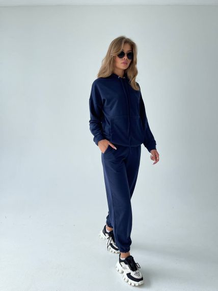 Женский спортивный костюм худи и джоггеры демисезонный двунитка BF536 размер 42/44, цвет темно-синий