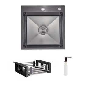 Комплект Lidz Handmade H5050HB Мийка для кухні інтегрована Decor Black PVD Honeycomb у комплекті з дозатором + Lidz LIDZK01B