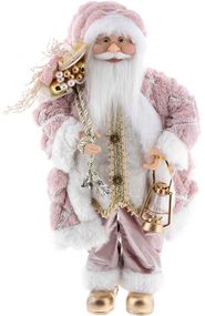 Интерьерная новогодняя фигурка Santa с подарками 45см розовый с белым
