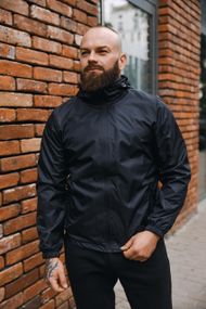 Мужская ветровка на молнии с капюшоном подкладка сетка цвет черный, размер S  BD0024
