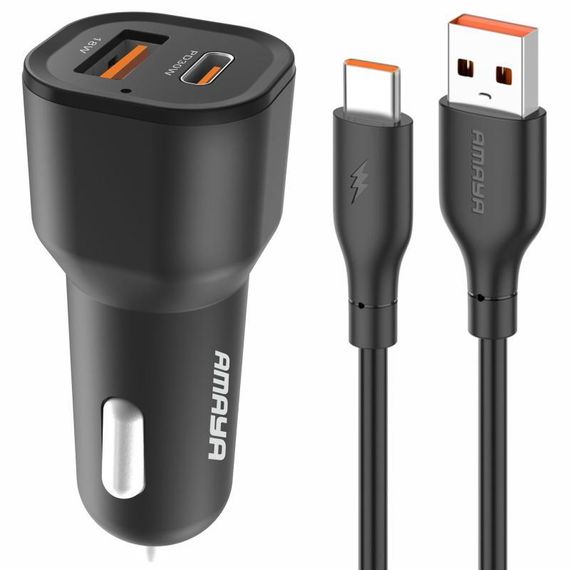 АЗУ Amaya ACC-06 PD30W+QC3.0 total 48W (1USB-A/1C) + кабель USB to Type-C Black
