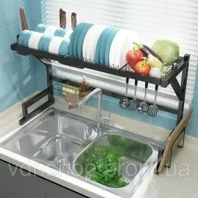 Багатофункціональна Двоярусна полиця - органайзер JYH для сушіння посуду над раковиною, чорна 65 см