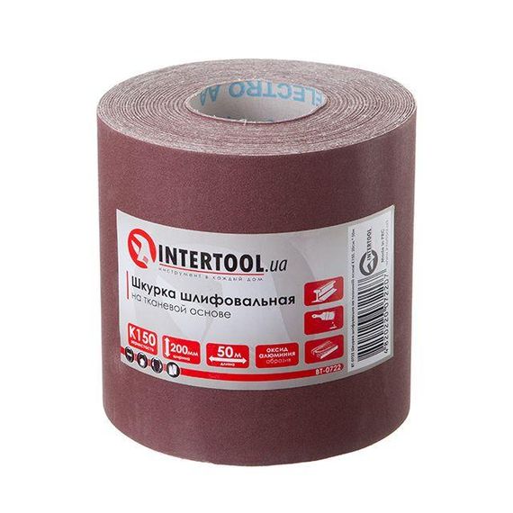Шкірка шліфувальна на тканинній основі К150, 50 м INTERTOOL BT-0722 | Зображення 1