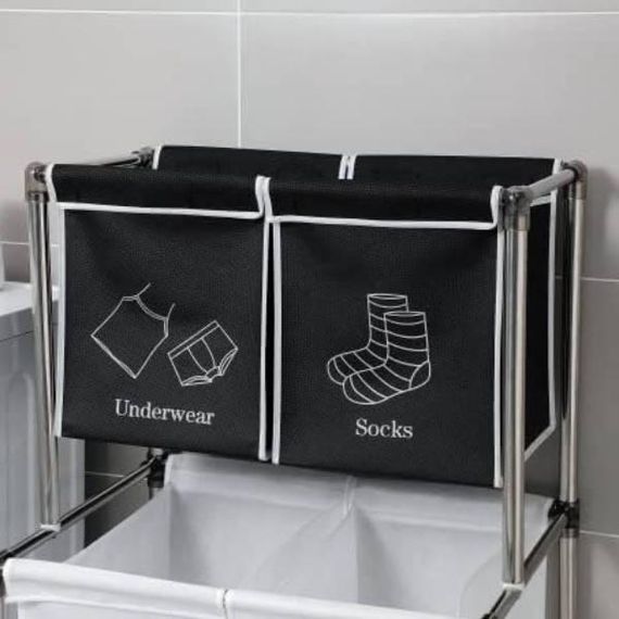 Корзина для белья двухуровневая водонепроницаемая 28x57x123см Черно-белая