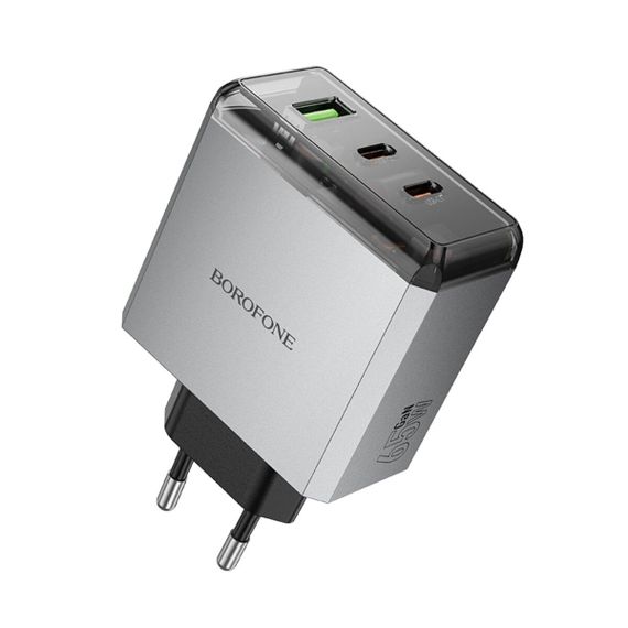 Мережевий зарядний пристрій BOROFONE BN22 Lena PD65W(2C1A) charger(EU) Metal Gray | Зображення 1