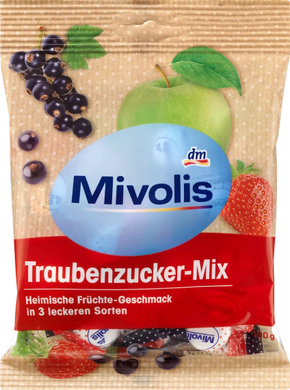 Леденцы Mivolis с глюкозой, натуральными вкусами фруктов, 100 г. – быстрая энергия и иммунитет, Германия