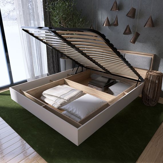 Ліжко двоспальне з підйомним механізмом Еверест Сіті-1600 200,5х168,8х82,6 см Дуб сонома/Білий (EVR-071087) | Зображення 9