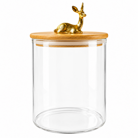 Банка для зберігання Royal Stag GK-5438 2200 мл скло з бамбуковою кришкою та декоративною ручкою Прозорий