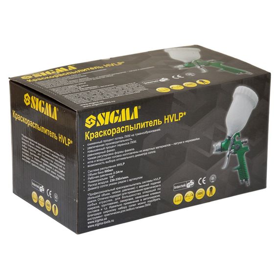 Фарборозпилювач Sigma HVLP 1.3 мм з верхнім баком 600 мл Green (6812101) | Зображення 1