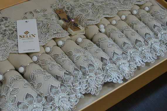 Лляна скатертина з ранером Selin Esra Set 160×220 см +8 серветок Бежевий | Зображення 2