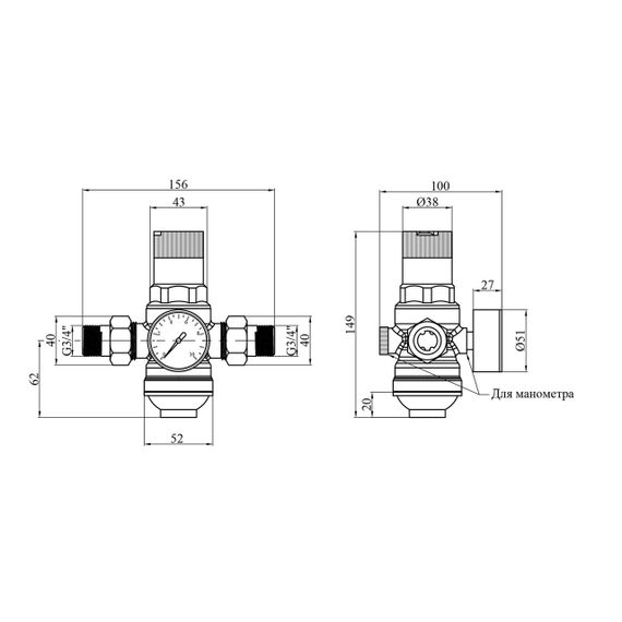 Фільтр грубої очистки з редуктором тиску Karro "Mini" 3/4" ЗЗ латунний KR-8700 | Зображення 1