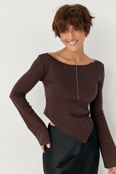 Трикотажна блуза з асиметричним низом - коричневий цвет, S (є розміри) | Зображення 4