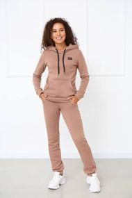 Женский теплый спортивный костюм на флисе худи и штаны, GF5701 цвет капучино, размер 50/52