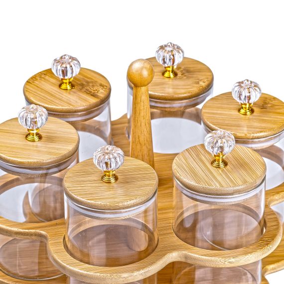 Банки для сыпучих продуктов набор из 6 штук по 580 мл на деревянной подставке HP16292 | Зображення 6