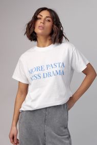 Женская футболка с надписью More pasta less drama - голубой цвет, M (есть размеры)