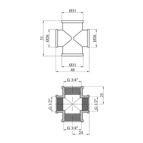Хрестовина посилена перехідна  LexLine 3/4"х1/2"х3/4"х1/2" ВВВВ нікельована НК4606-Вн | Зображення 1