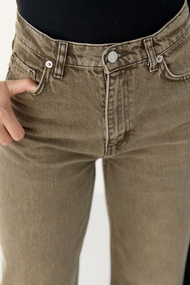 Прямі жіночі джинси з потертостями внизу - хакі цвет, 34р (є розміри) | Зображення 3