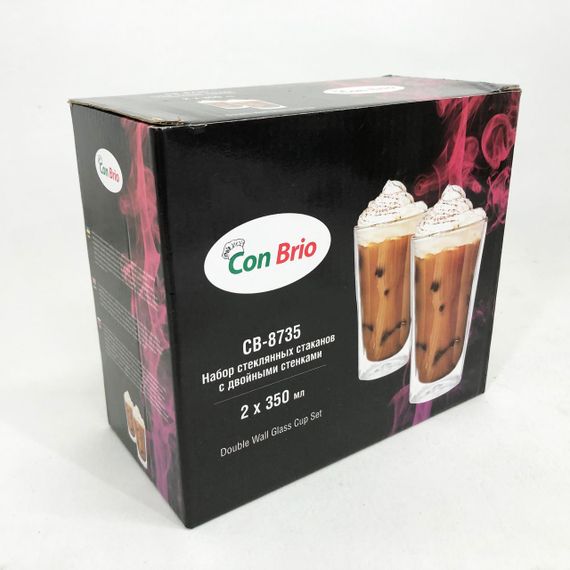 Набор стаканов с двойным дном Con Brio CB-8735-2 350 мл 2 шт, прозрачные чашки с двойными стенками | Зображення 3