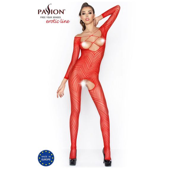 Бодістокінг Passion BS040 red, комбінезон з відкритими грудьми | Зображення 1