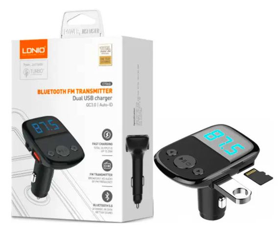 FM модулятор трансмиттер блютуз LDNIO C706Q Bluetooth адаптер зарядное утройство 2 USB Черный | Зображення 5