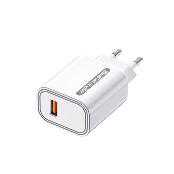 Мережевий зарядний пристрій Aspor A803 18W QC 3.0 + USB кабель Micro-білий | Зображення 1