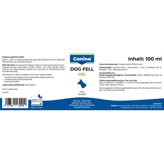 Вітамінний комплекс Canina Dog Fell Gel для собак з проблемами шерсті Біотин і Цинк 100 мл | Зображення 4