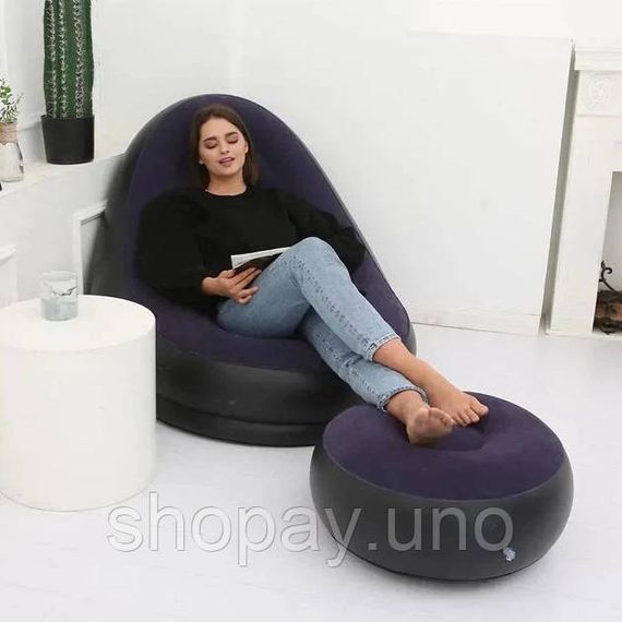 Надувное кресло с пуфом для отдыха AIR SOFA велюровое Purple DX-26 | Зображення 1