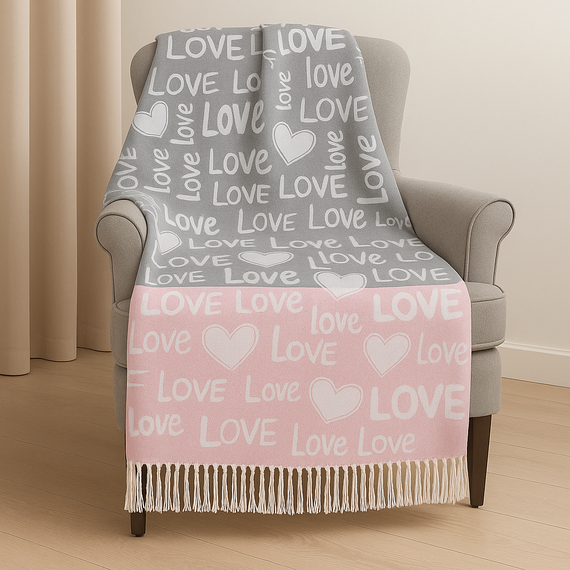 Плед бавовняний Love You сіро-рожевий 140 x 200 см (4708)
