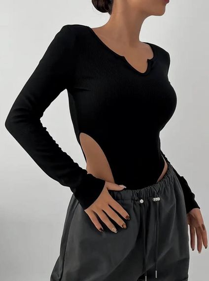 Жіноче боді з високим вирізами з боків мікродайвінг колір чорний, розмір 42/46 TS158 | Зображення 1