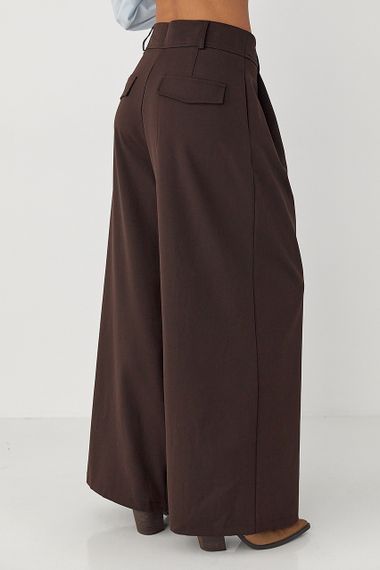 Класичні однотонні штани-палаццо зі складками - коричневий цвет, M (є розміри) | Зображення 1