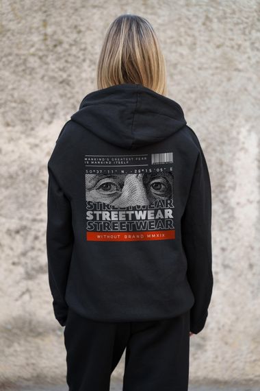 Утеплене зіп худі на флісі зіпер з принтом Streetwear Without Kane Black | Зображення 6