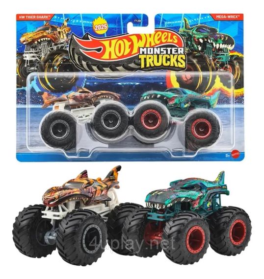 Подарунковий набір 2 монстр-траки - акула та динозавр - Hot Wheels Great Bite vs Rageasaur