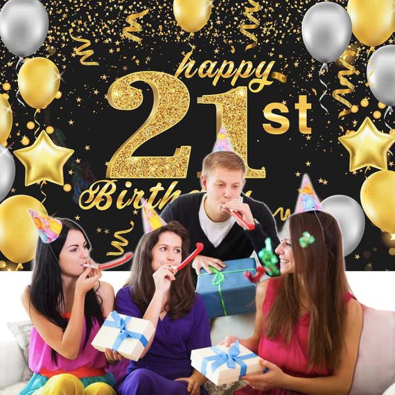 Святковий банер на день народження "З Днем Народження", чорний із золотим, 185×110 см + 10 кульок 🎉 | Зображення 6