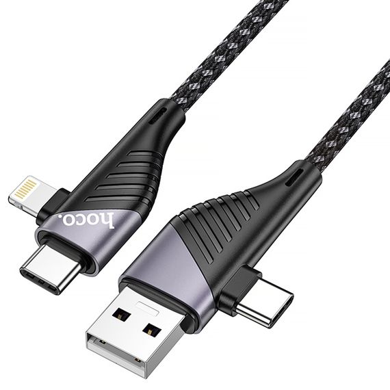 Дата кабель Hoco U95 Freeway 4in1 USB/Type-C to Type-C/Lightning 60W (1.2m) Black | Зображення 1