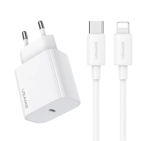 СЗУ Usams US-CC226 Kit-Yi Ser. 20W (1USB-C) + кабель Type-C to Lightning White | Зображення 1