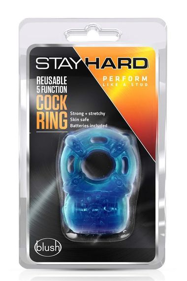 Кільце ерекційне з вібрацією Stay Hard, синє, 3.8 см | Зображення 1