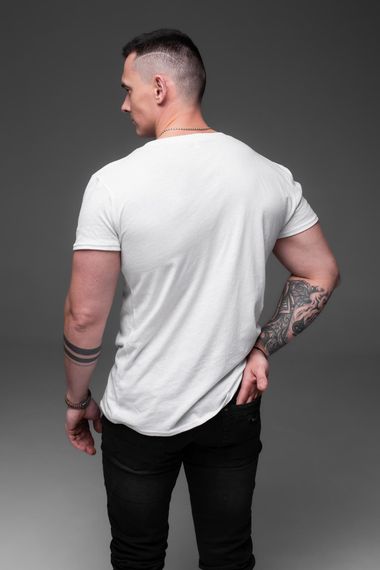 Мужская классическая базовая хлопковая футболка RA938 размер M, цвет белый | Зображення 4